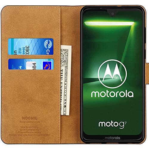 Product Cover HOOMIL Case Compatible with Moto G7, Premium Leather Flip Wallet Phone Case for Motorola Moto G7 and Moto G7 Plus Cover (Black)