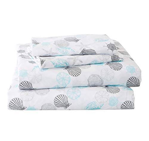 Product Cover Great Bay Home Printed Coastal Microfiber Bed Sheets. Wrinkle Free, Deep Pockets, Beach Theme Sheet Set. Newport Collection (Queen, Seashell)