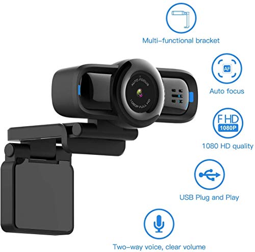 Product Cover Dericam 1080P Auto Focus Live Streaming Webcam, USB Plug and Play Desktop/Laptop/Computer Camera, 90° Wide Viewing Angle, Privacy Protection Button, Built-in Mic, Flexible Rotatable Clip, W2P.