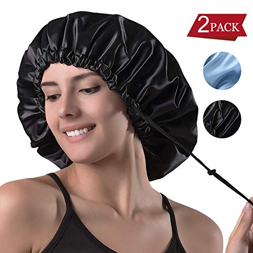 Product Cover Satin Bonnet Sleep Bonnet Cap - Extra Large, Double Layer, Reversible, Adjustable Satin Cap for Sleeping Hair Bonnet