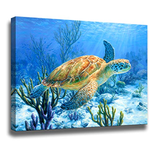 Product Cover Bathroom Decor Sea Turtle Pictures Painting Wall Art Beach Decor Canvas Prints Nautical Bathroom Wall Decor Canvas Wall Art Coastal Decor Ocean Decor Small Framed Artwork for Walls Size:12
