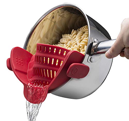 Product Cover Kitchen Gizmo Snap N Strain Strainer, Clip On Silicone Colander, Fits All Pots and Bowls -- Red