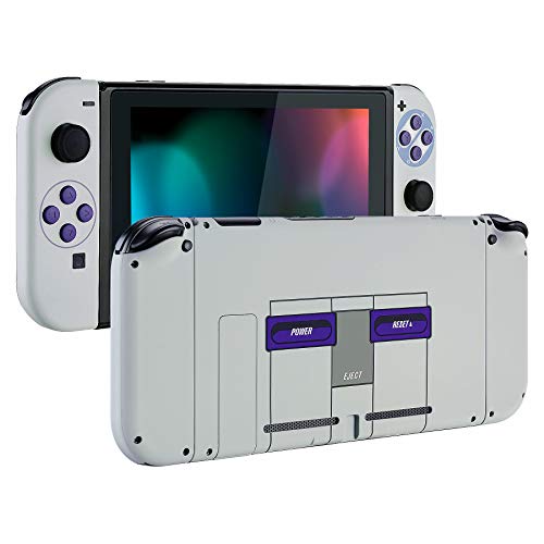 Product Cover eXtremeRate Soft Touch Grip Back Plate for Nintendo Switch Console, NS Joycon Handheld Controller Housing with Full Set Buttons, DIY Replacement Shell for Nintendo Switch - Classics SNES Style