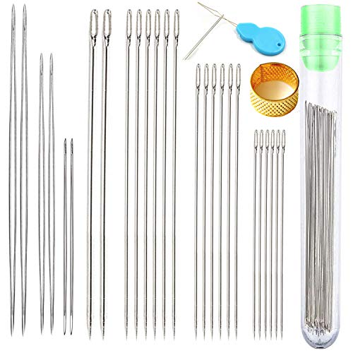 Product Cover Y-Axis 26 Pcs Assorted Beading Needles Including 6 Pcs Big Eye Beading Needles + 20 Pcs Long Straight Beading Thread Needles with Needle Bottle