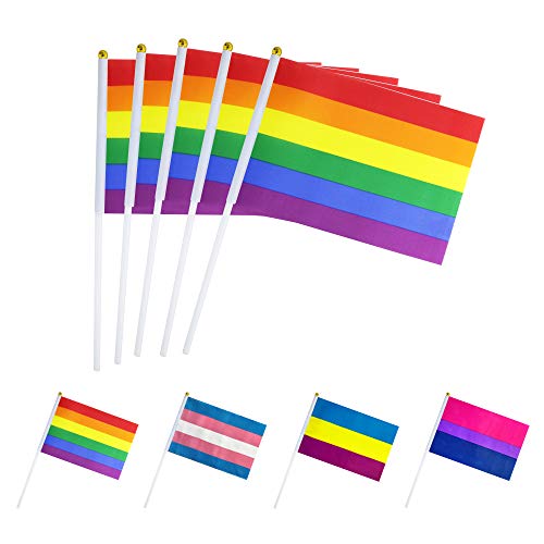 Product Cover ALEY 50 Pack Rainbow Gay Pride Flag Small Mini LGBT Stick Flags,Decorations For Rainbow Pride Party