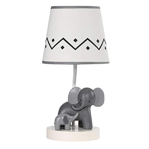 Product Cover Lambs & Ivy Me & Mama White/Gray Elephant Nursery Lamp with Shade & Bulb