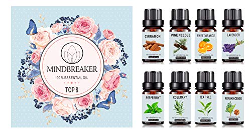 Product Cover Organic Aromatherapy Essential Oils Set - TOP8 All Oil Diffusers, Frankincense, Lavender, Tea Tree, Sweet Orange, Peppermint, Cinnamon, Pine Needle, Rosemary for Home, Office, Sleep, Yoga
