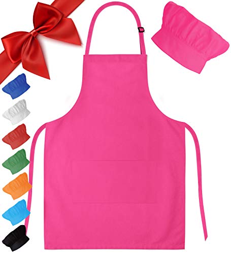 Product Cover Dapper&Doll Pink Kids Chef Hat and Apron for Boys Girls Ages 4-10