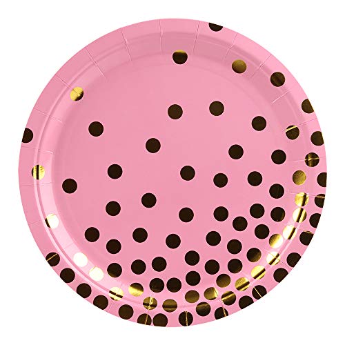 Product Cover Ottin Pink Gold Dots Paper Plates 48 Counts 9'' Gold Foil Party Plates for Wedding Decorations Graduations Birthday Bridal Shower Engagement Celebrations Weekend Party New Year Thanksgiving Christmas