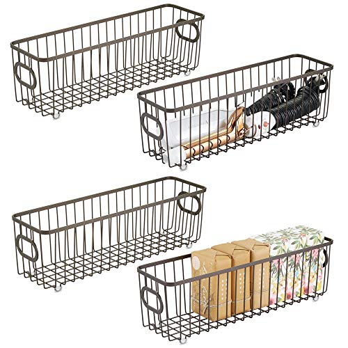 Product Cover mDesign Metal Bathroom Storage Organizer Basket Bin - Farmhouse Wire Grid Design - for Cabinets, Shelves, Closets, Vanity Countertops, Bedrooms, Under Sinks - Long, 4 Pack - Bronze