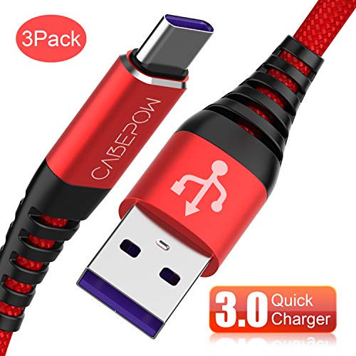 Product Cover USB Type C Cable (3Pack 3ft),CABEPOW 3A Quick Charge Compatible for Samsung Galaxy S10 S9 S8 Plus Note 9 8, Red Nylon Braided USB C to USB A Charging Cable Compatible for LG V30 G6 G5, Google Nintend