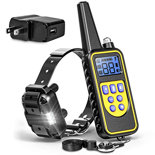 Product Cover F-color Dog Training Collar, Rechargeable Waterproof Dog Shock Collar for Dogs with Remote 2600ft,with Beep Vibrating Shock LED Light 4 Modes for Small Medium Large Dogs, Black