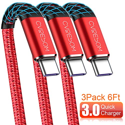 Product Cover 3pack 6ft USB C Cable, CABEPOW Quick Charger Type C Cord Compatible with Samsung Galaxy S10 S9 S8 Plus,Red Nylon Braided USB C to USB A Fast Charging Cable