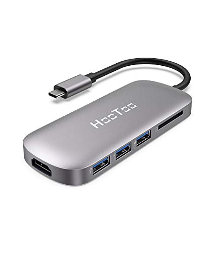 Product Cover USB C Hub, HooToo 6-in-1 USB C to 4K HDMI Adapter with 100W Power Delivery, SD card reader, 3 USB 3.0 port for MacBook/Pro/Air/IMAC and Type C Windows Laptops