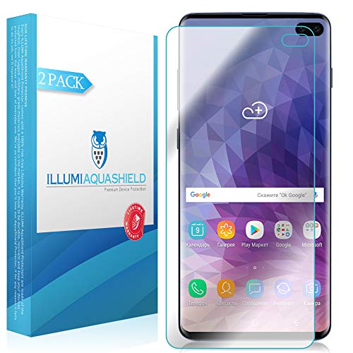 Product Cover ILLUMI AquaShield Screen Protector Compatible with Samsung Galaxy S10+ (S10 Plus 6.4 inch Display)(2-Pack)(Compatible with Cases) No-Bubble High Definition Clear Flexible TPU Film