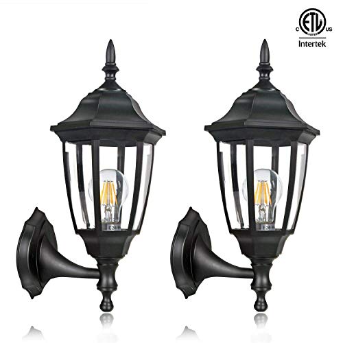 Product Cover FUDESY 2-Pack Outdoor Wall Lanterns,Corded-Electric 12W Plastic LED Exterior Wall Lights,Waterproof Retro Black Porch Light Fixture Wall Mount for Garage,Yard,Front Door,Deck,FDS341B2