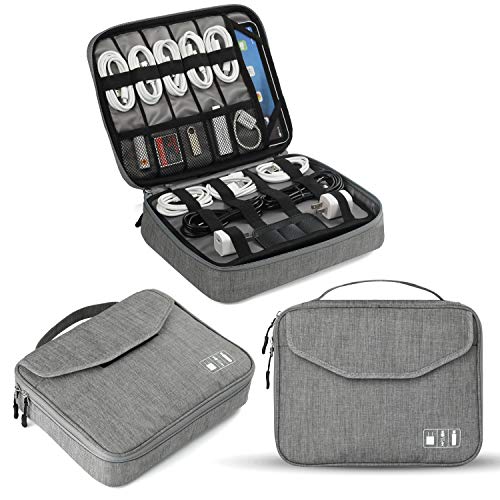 Product Cover Electronics Organizer, Jelly Comb Electronic Accessories Double Layer Travel Cable Organizer Cord Storage Bag for Cables, iPad (Up to 11''),Power Bank, USB Flash Drive and More-(Gray)