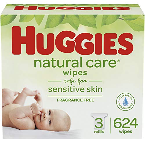 Product Cover HUGGIES Natural Care Unscented Baby Wipes, Sensitive, 3 Refill Packs (624 Total Wipes)