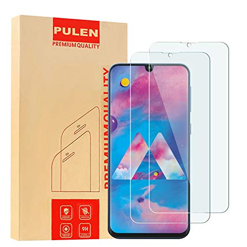 Product Cover [2 Pack] PULEN for Samsung Galaxy M30 Screen Protector,HD Bubble Free Anti-Fingerprints 9H Hardness Tempered Glass