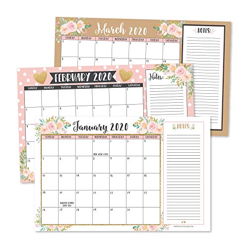 Product Cover Gold Pink Chalk 2020-2021 Large Monthly Desk or Wall Calendar Planner, Floral Giant Planning Blotter Pad, 18 Month Academic Desktop, Hanging 2-Year Date Notepad Teacher, Family Business Office 11x17