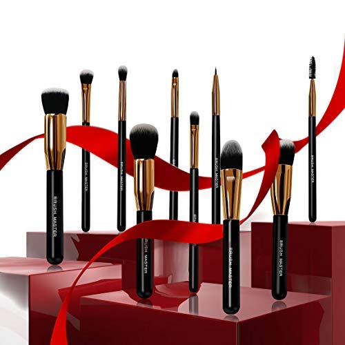Product Cover Brush Master(TM) Makeup Brushes Premium Makeup Brush Set Synthetic Kabuki Cosmetics Foundation Blending Blush Eyeliner Face Powder Brush Makeup Brush Kit (10pcs Golden Black)