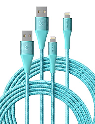 Product Cover iPhone Charger 6ft 2 Pack Xcentz, Apple MFi Certified Lightning Cable High-Speed Braided Nylon iPhone Cable Premium Metal Connector for iPhone 11/11 Pro/Pro max/X/XS/XR/XS Max, iPad Pro/Mini/Air, Teal