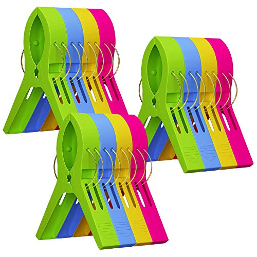 Product Cover Attmu Beach Towel Clips (12 Pack), Towel Holder in Fun Bright Colors, Keep Towel from Blowing Away