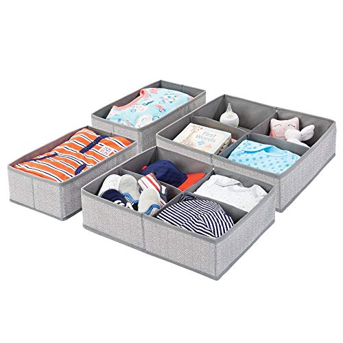 Product Cover mDesign Soft Fabric Dresser Drawer and Closet Storage Organizer Set for Child/Kids Room, Nursery, Playroom - 4 Pieces, 10 Compartments - Herringbone Print with Solid Trim, Set of 2 - Gray