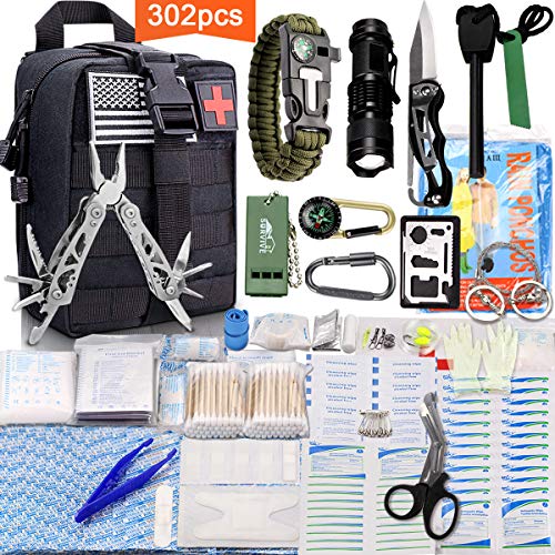 Product Cover Monoki First Aid Survival Kit, 302Pcs Tactical Molle EMT IFAK Pouch Outdoor Gear EDC Emergency Survival Kits First Aid Kit Trauma Bag for Hiking Camping Hunting Car Travel or Adventures