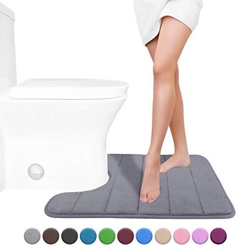 Product Cover Yimobra Memory Foam Toilet Bath Mat U-Shaped, Soft and Comfortable, Super Water Absorption, Non-Slip, Thick, Machine Wash and Easier to Dry for Bathroom Commode Contour Rug, 24 X 20 Inches, Grey