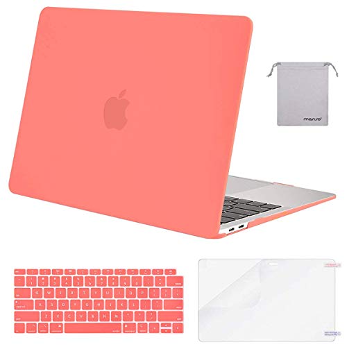 Product Cover MOSISO MacBook Air 13 inch Case 2019 2018 Release A1932 with Retina Display, Plastic Hard Shell & Keyboard Cover & Screen Protector & Storage Bag Compatible with MacBook Air 13, Living Coral