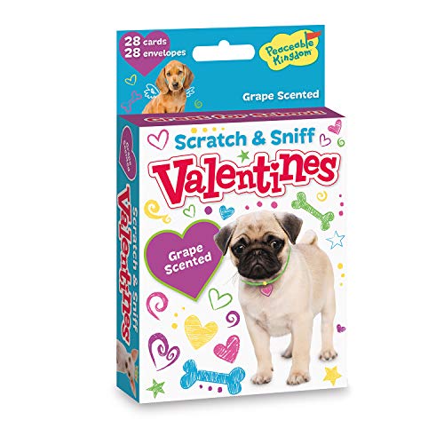 Product Cover Peaceable Kingdom Scratch and Sniff Dog Valentines - 28 Grape Scented Card Pack