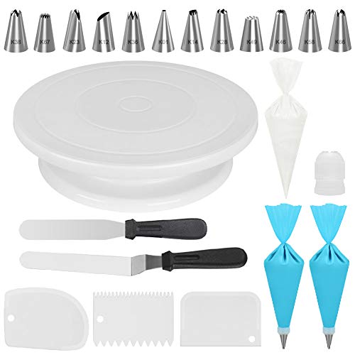 Product Cover Kootek Cake Decorating Kits Supplies with Cake Turntable, 12 Numbered Cake Decorating Tips, 2 Icing Spatula, 3 Icing Smoother, 2 Silicone Piping Bag, 50 Disposable Pastry Bags and 1 Coupler