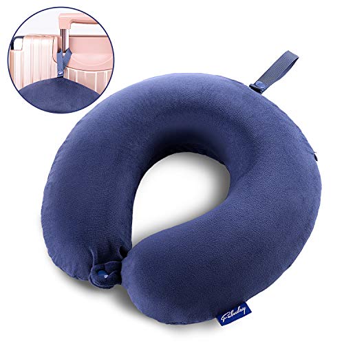 Product Cover Fabuday Travel Pillow Memory Foam, Head Neck Support Pillow for Airplane, Car, Office, with Attachable Snap Strap Soft Washable Cover