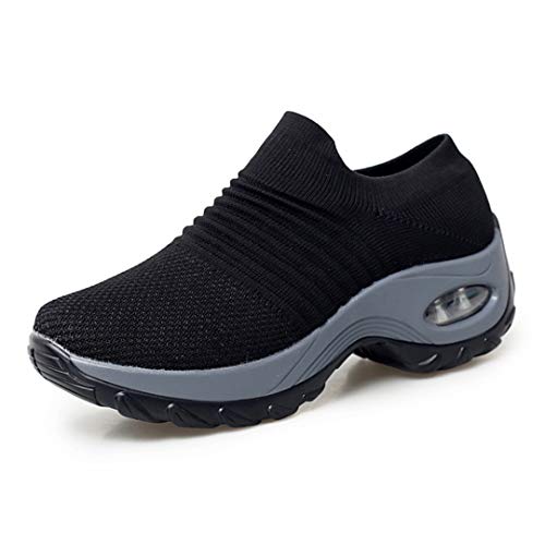 Product Cover Netursho Slip On Breathable Mesh Hiking Shoes No-Slip Waking Shoes Stock Sneakers for Women Comfort Wedge Platform Loafers Black