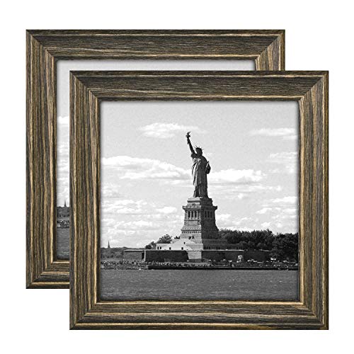 Product Cover ONE WALL 8x8 Rustic Wood Picture Frame Pack of 2 for Photo, Print Painting, Pinewood Frame with Real Glass for Wall and Tabletop - Mounting Hardware Included, Dark Brown