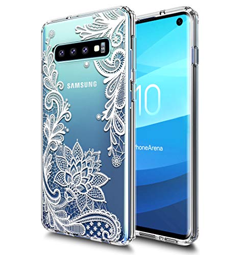 Product Cover Huness Galaxy S10 Case TPU Grip Bumper and Clear Flower Transparent Hard PC Backplate Hybrid Slim Phone Case Cover for Samsung Galaxy S10 Phone (Flower)
