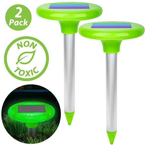 Product Cover Livin' Well LED Solar Mole Repellent Stakes - 2pk Ultrasonic Solar Powered Rodent Repeller Yard Spikes, Mole Control to Get Rid of Moles, Voles and Gophers