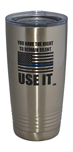 Product Cover Funny Police Officer 20 Oz. Travel Tumbler Mug Cup w/Lid Vacuum Insulated Remain Silent Thin Blue Line PD Gift
