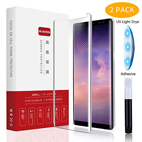 Product Cover Ni-SHEN [2Pack] Galaxy Note 8 Screen Protector Tempered Glass, Full Coverage 3D Curved ，[Full Adhesive] UV Light Installation Tool（6.3 Inches，Case Friendly）