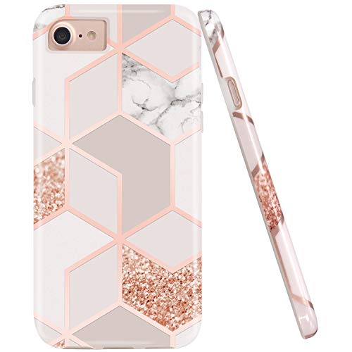 Product Cover JAHOLAN Stylish Shiny Rose Gold Marble Design Clear Bumper Glossy TPU Soft Rubber Silicone Cover Phone Case Compatible with iPhone 7 iPhone 8 iPhone 6 iPhone 6S