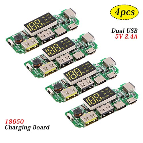 Product Cover MakerFocus 4pcs 186 50 Charging Board Dual USB 5V 2.4A Mobile Power Bank Module 186 50 Lithium Battery Charger Board with Overcharge Overdischarge Short Circuit Protection DIY USB Power Bank Board