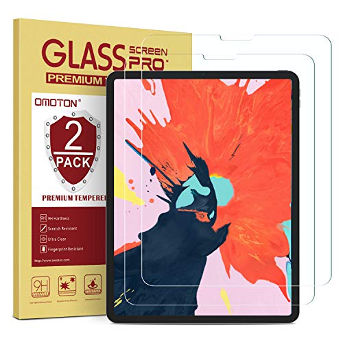 Product Cover OMOTON [2 Pack] Screen Protector for iPad Pro 12.9 2018 (3rd Gen) [Work with Face ID & Apple Pencil] - Tempered Glass/High Definition / 9 Hardness