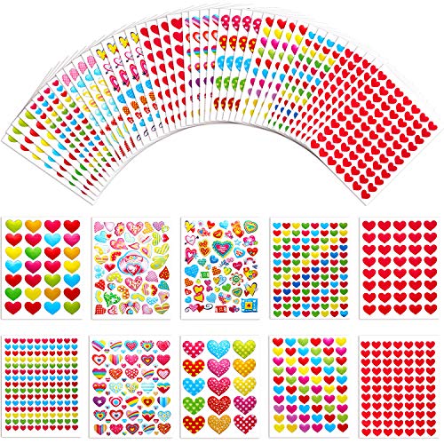 Product Cover Jovitec 50 Sheets Heart Stickers Valentines Heart Adhesive Sticker Colorful Heart Scrap Booking Stickers for Cards, Art, Craft Project and Gift Embellishment