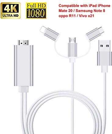 Product Cover 3 in 1 HDMI Cable Adapter, ZAMO 1080P USB/Type-C to HDMI Adapter Mirror Mobile Phone Screen to TV/Projector/Monitor Compatible with S8/9 Note 8/9 and More Android Devices