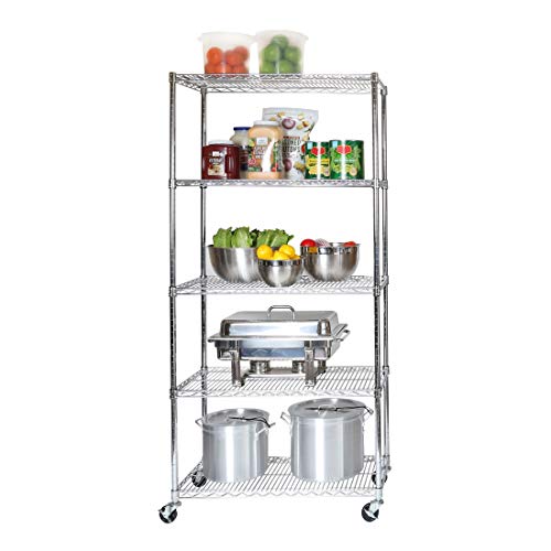 Product Cover Seville Classics UltraDurable Commercial-Grade 5-Tier NSF-Certified Steel Wire Shelving with Wheels, 36