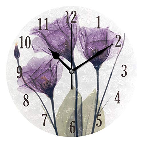 Product Cover senya Wall Clock, Battery Operated Round Purple Flowers Silent Clock, Home Decor Wall Clock for Living Room, Kitchen, Bedroom