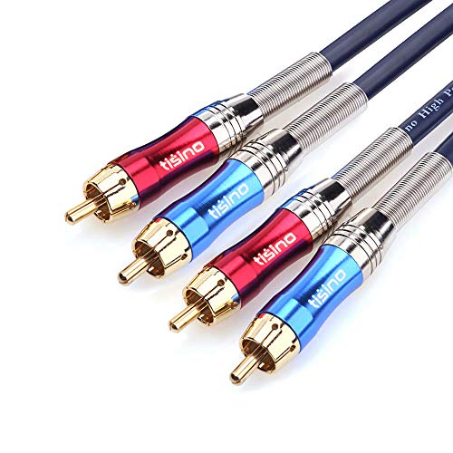 Product Cover TISINO 2 RCA Male to 2 RCA Male Stereo Audio Cable Interconnect Cord, 24K Gold Plated, Double-Shielded, Copper Core - 10FT/3 Meters