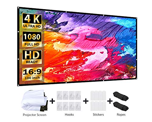 Product Cover VANKYO Projector Screen 100 Inches 16:9 Portable Indoor Outdoor Projection Polyester Spandex Movie Screen Foldable Wall Mounted with Peel and Hooks