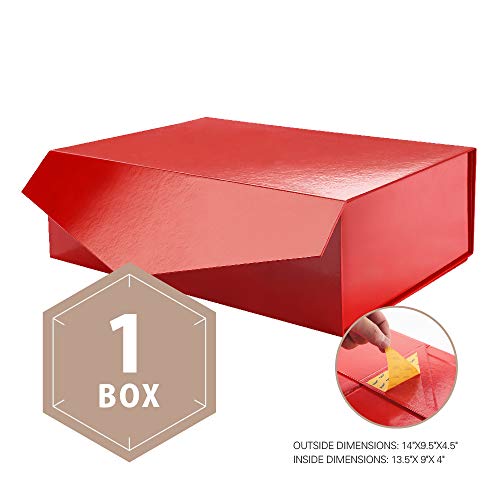 Product Cover PACKHOME Large Gift Box Rectangular 14x9.5x4.5 Inches, Bridesmaid Proposal Box, Sturdy Storage Box, Collapsible Gift Box with Magnetic Closure (Glossy Red, 1 Box)